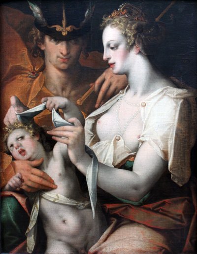 Venus and Mercury Blindfolding Cupid by Bartholomaeus Spranger